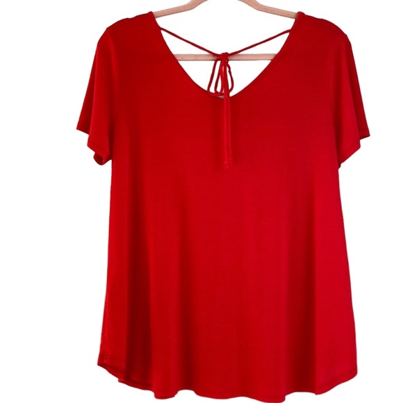 RED V NECK TOP TIE BACK DETAIL HONEYME BRAND SMALL MEMORIAL DAY 4TH OF JULY - Picture 6 of 6